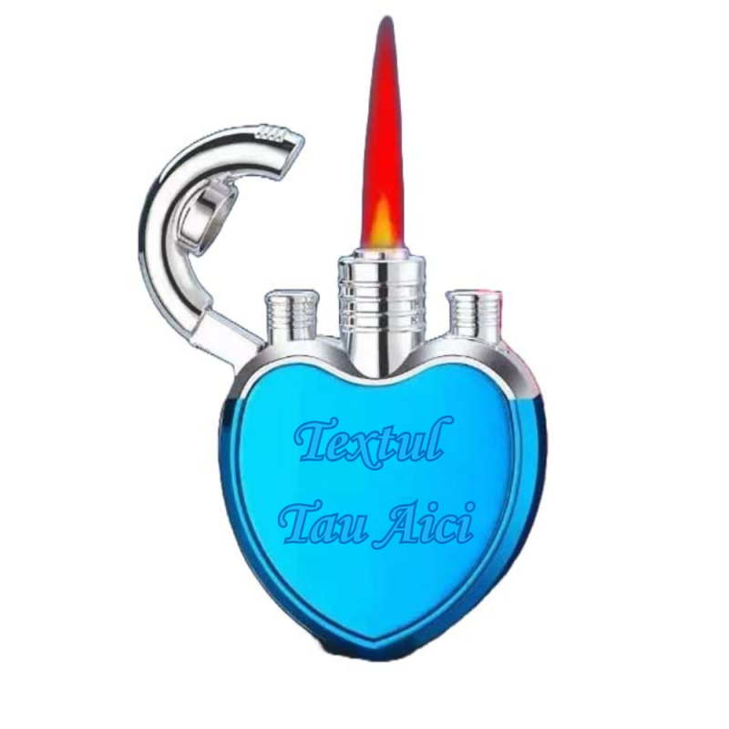            Bricheta Metalica in Forma de Inima, Personalizata cu Textul Tau, Antivant, Reincarcabila cu Gaz, Fade, 6 cm
         