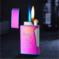 Bricheta Metalica Double Flame, Personalizata cu Textul Tau, Reincarcabila Cu Gaz, Cu Capac, Antivant, 7 Cm 2