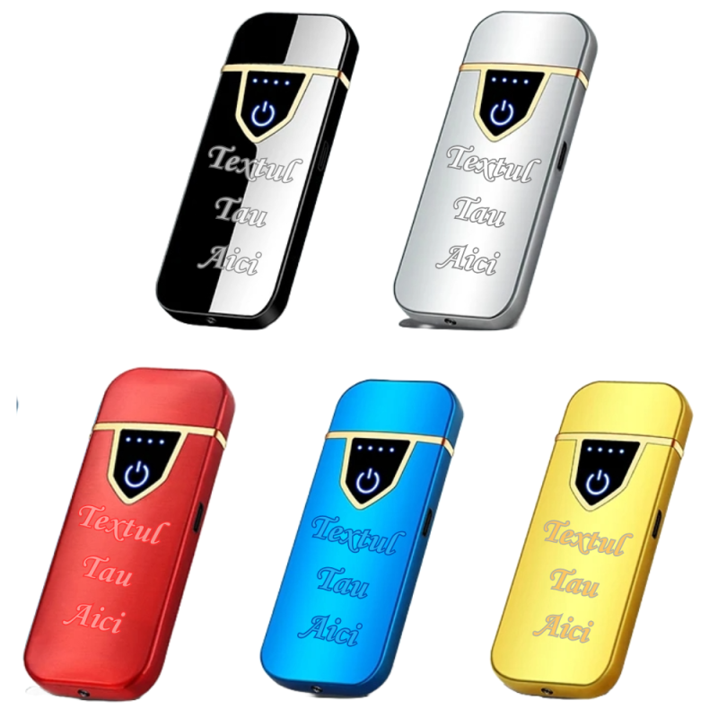            Bricheta Electronica cu Incarcare USB, Personalizata cu Textul Tau, Buton cu Lumina, Cu Senzor De Amprenta, 7 cm
         
