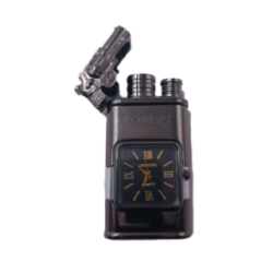 Bricheta Model Pistol cu Ceas, Antivant, cu Flacara Dubla, Gravata cu Textul Tau