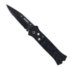 Cutit deschidere a lamei pe buton, lama otel, negru, cap in flacari, 16 cm