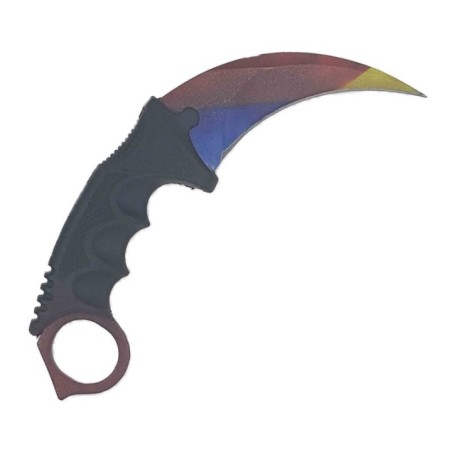 Karambit kés acélból, tokkal és akasztózsinórral, többszínű