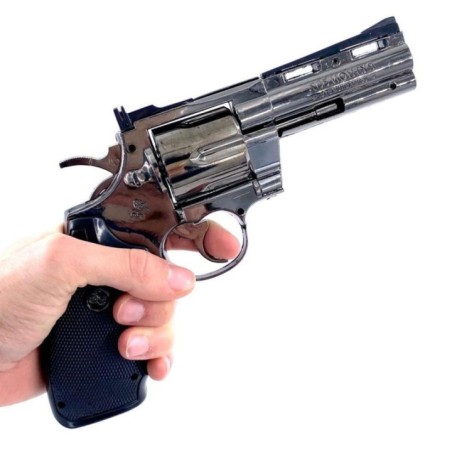 Bricheta Pistol Anti-Vant Tip Revolver, Negru, Marime Naturala, Scara 1 la 1, 26 cm, 350 Grame, Gloante, Suport