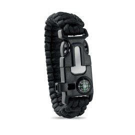 Kültéri túlélő karkötő, army típusú, 5 az 1-ben, paracord, iránytű, síp, kés, tűzszerszám, fekete