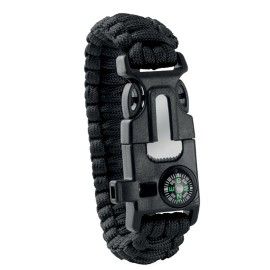 Kültéri túlélő karkötő, army típusú, 5 az 1-ben, paracord, iránytű, síp, kés, tűzszerszám, fekete 2