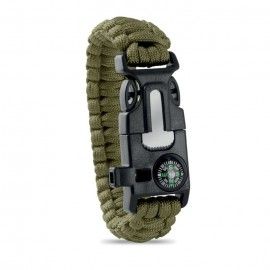 Kültéri túlélő karkötő, army típusú, 5 az 1-ben, paracord, iránytű, síp, kés, kovakő, zöld 2