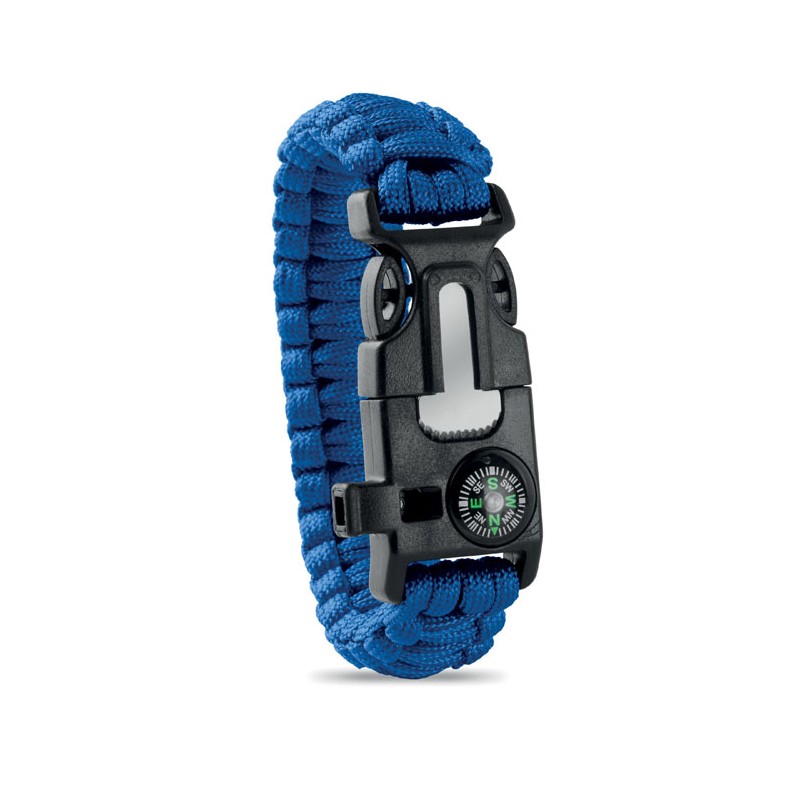           Kültéri túlélő karkötő, army típusú, 5 az 1-ben, paracord, iránytű, síp, kés, tűzcsiholó, kék
         
