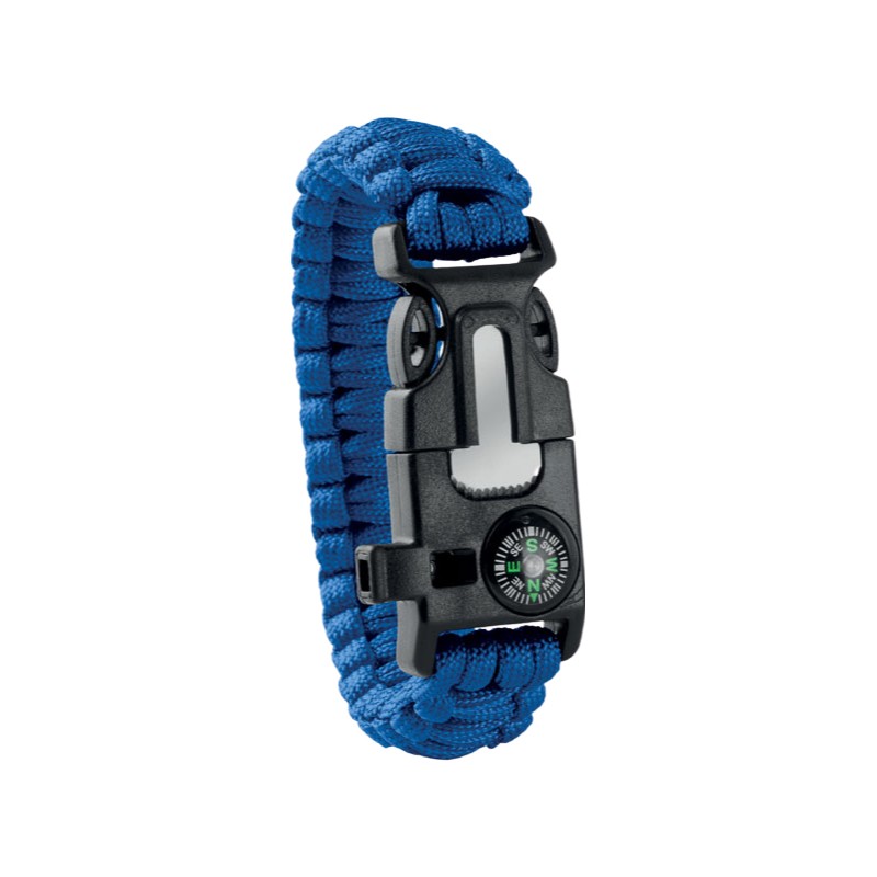            Kültéri túlélő karkötő, army típusú, 5 az 1-ben, paracord, iránytű, síp, kés, tűzcsiholó, kék
         