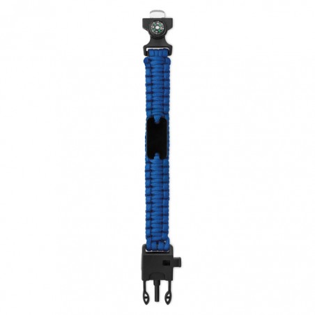 Kültéri túlélő karkötő, army típusú, 5 az 1-ben, paracord, iránytű, síp, kés, tűzcsiholó, kék