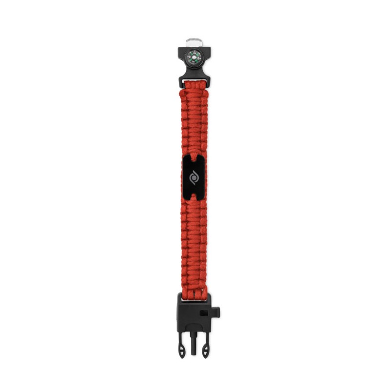            Kültéri túlélő karkötő, army típusú, 5 az 1-ben, paracord, iránytű, síp, kés, tűzkő, piros
         