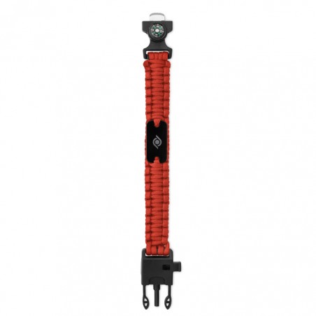 Kültéri túlélő karkötő, army típusú, 5 az 1-ben, paracord, iránytű, síp, kés, tűzkő, piros