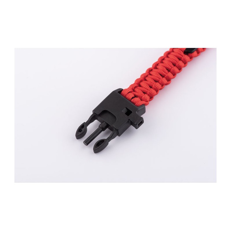           Kültéri túlélő karkötő, army típusú, 5 az 1-ben, paracord, iránytű, síp, kés, tűzkő, piros
         
