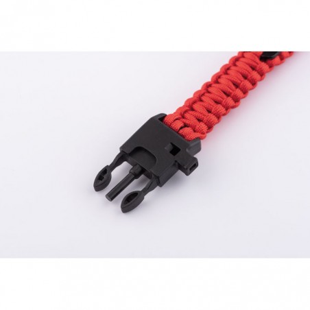 Kültéri túlélő karkötő, army típusú, 5 az 1-ben, paracord, iránytű, síp, kés, tűzkő, piros