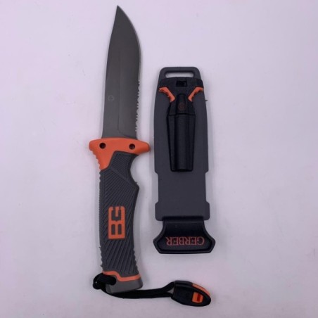 Cutit de Supravietuire Bear Grylls, 25 cm, Teaca, Husa Protectie, Maner Grip Cauciuc, Snur, Gri Mat