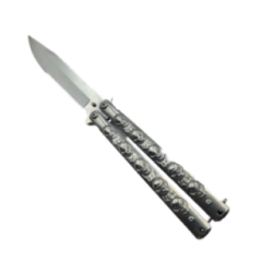 Cutit Fluture cu Tais, Model Cap de Mort, Prindere Curea, 23 cm, Argintiu
