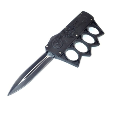 Pumnal tip box, rozeta autoaparare, cutit briceag deschidere automata cu 4 tepuse, dispozitiv spart geam, 21cm, lama 10 cm
