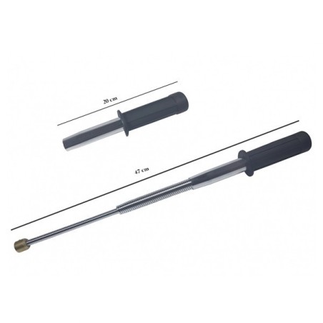 Baston telescopic din otel, 3 elementi, 47 cm, flexibil, elementi din arcuri, maner cauciuc, argintiu