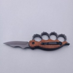 Cutit Pumnal cu Deschidere pe Buton, Prindere Curea, Lama Curbata, Maner Lemn, Otel, 21 cm 2