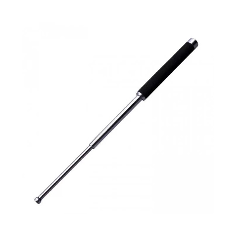 Baston telescopic din otel, argintiu, 64 cm, 3 sectiuni, husa, cutie, maner burete