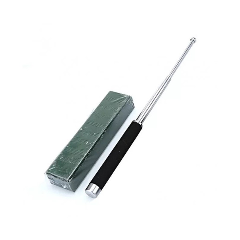 Baston telescopic din otel, argintiu, 64 cm, 3 sectiuni, husa, cutie, maner burete