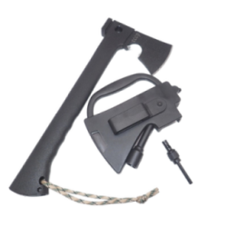 Topor de Supravietuire Profesional 3 in 1, Teaca, Cutit, Fluier Incorporat, Negru