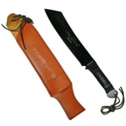 Maceta Rambo V, Husa Piele, Maner Anti Alunecare, Otel, Lama Curbata, Agatatoare, 56 cm, Negru