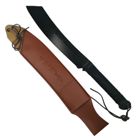 Rambo V Machete, Bőrtok, Csúszásgátló Markolat, Acél, Ívelt Penge, Akasztó, 56 cm, Fekete