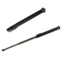 Baston telescopic automat profesional din otel, deschidere pe buton, 64 cm, 3 sectiuni, husa, cutie, maner cauciuc