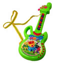 Играчка китара за деца с каишка за врата, звуци, 30 см, зелена