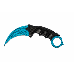Cutit Karambit Albastru Turcoaz, Lama Curbata cu Design Tribal, Maner Ergonomic cu Inel