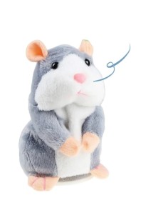 Jucarie Interactiva Hamster Vorbitor, Repeta Vocea, Plus Moale, Gri-Alb, 17 cm,