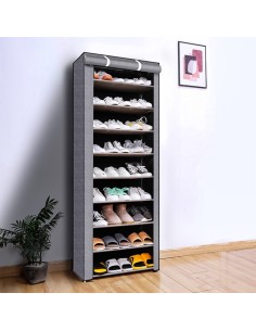 Dulap Textil pentru Incaltaminte FTXT-9 cu 9 Rafturi – Organizator Pantofi Gri, Pliabil si Usor de Montat