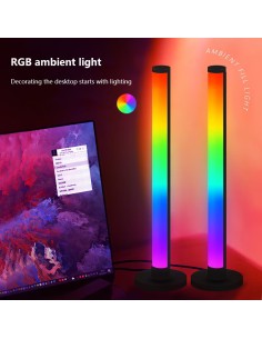 Set 2 Lampi LED RGB Ambientale, Control prin Telecomanda si Aplicatie, Gaming pentru Camera si Birou, Negru