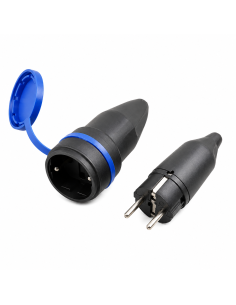 Set cupla si stecher Impermeabil IP44 cu Capac, Schuko pentru Exterior, Negru Albastru