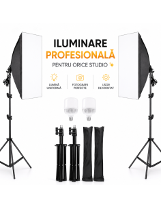 Kit Studio Foto Profesional cu 2 Softbox 50x70cm si Stative, Set Iluminare Foto Video 800W