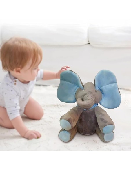 Интерактивна играчка Слонче Peek a Boo за деца, пее и говори, движи ушите, мека плюшена