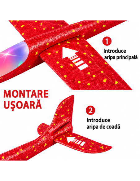 Avion din Spuma cu LED pentru Copii,  Jucarie de Exterior cu Lansare Manuala, 47 cm
