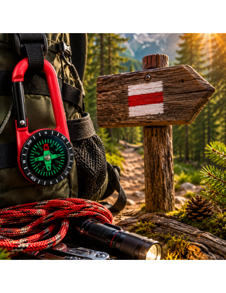 Busolă cu Carabină Multicoloră pentru Drumeții, Camping și Supraviețuire, Accesoriu Outdoor pentru Orientare și Aventură