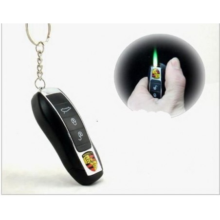 Bricheta cu gaz, antivant, breloc chei auto Porsche, lanterna, cutie, neagra