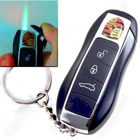 Bricheta cu gaz, antivant, breloc chei auto Porsche, lanterna, cutie, neagra